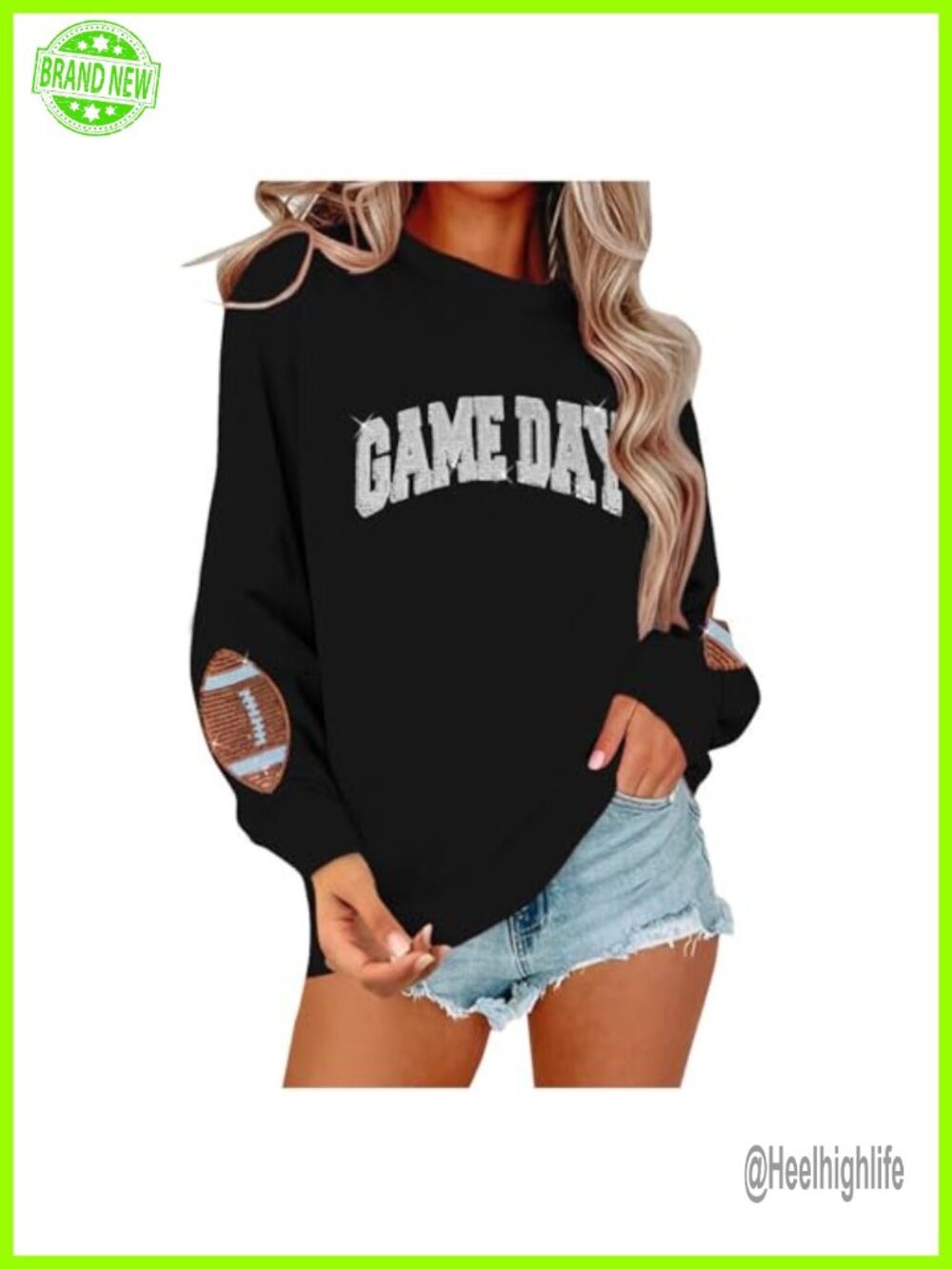 Game Day Sequin Football Sweatshirt Women Long Sleeve Crew Neck Pullover